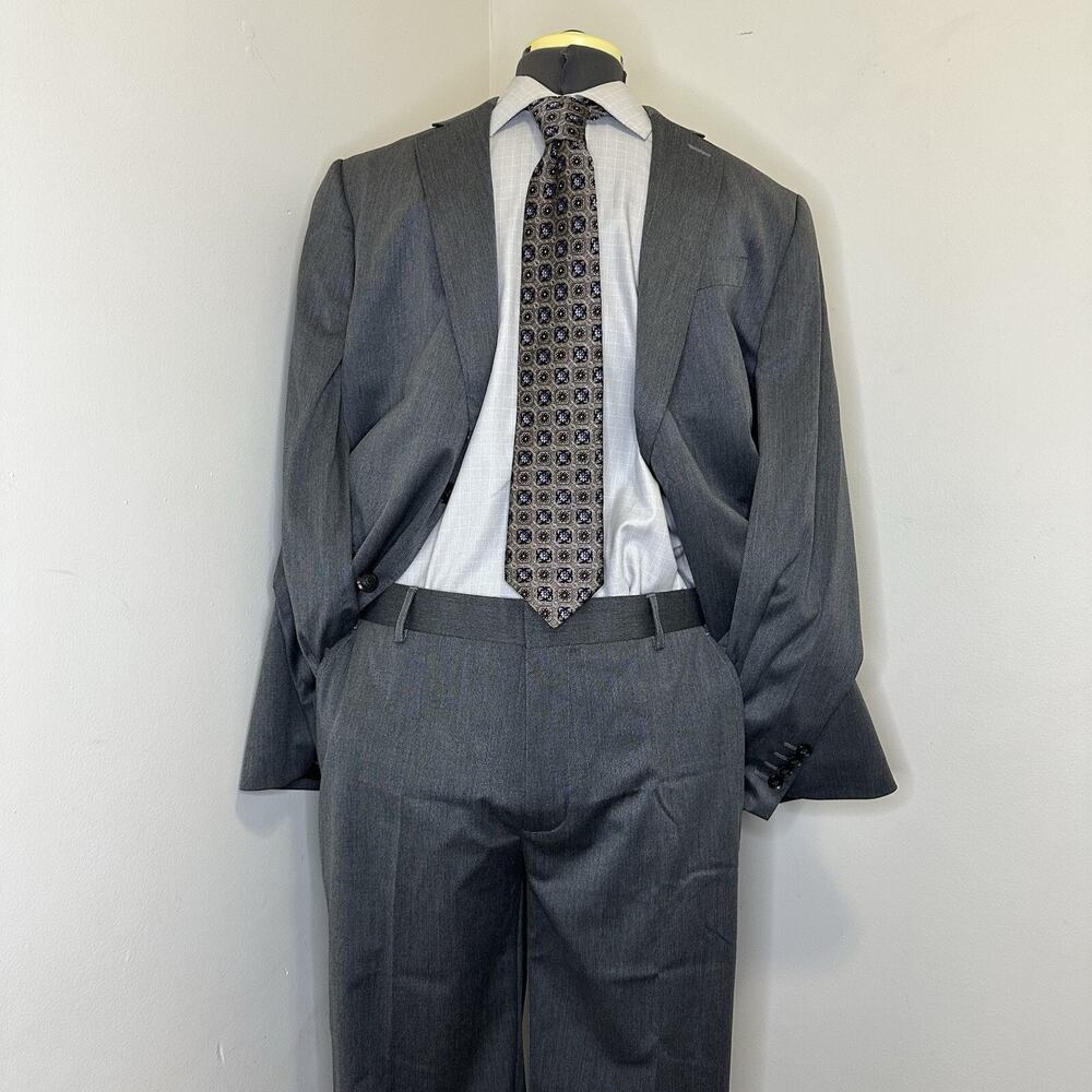 Mens 43S Slim Suit 39x30 2 Piece Gray Birdseye Blazer Sport Coat Jacket J Ferrar